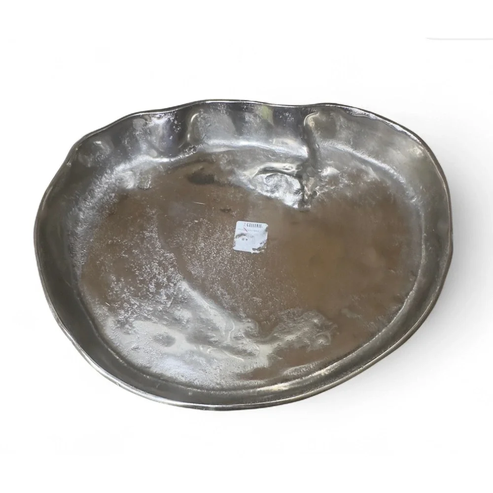 Z Gallerie Woodgrain Platter Plate Silver Finish Decorative Tray‎